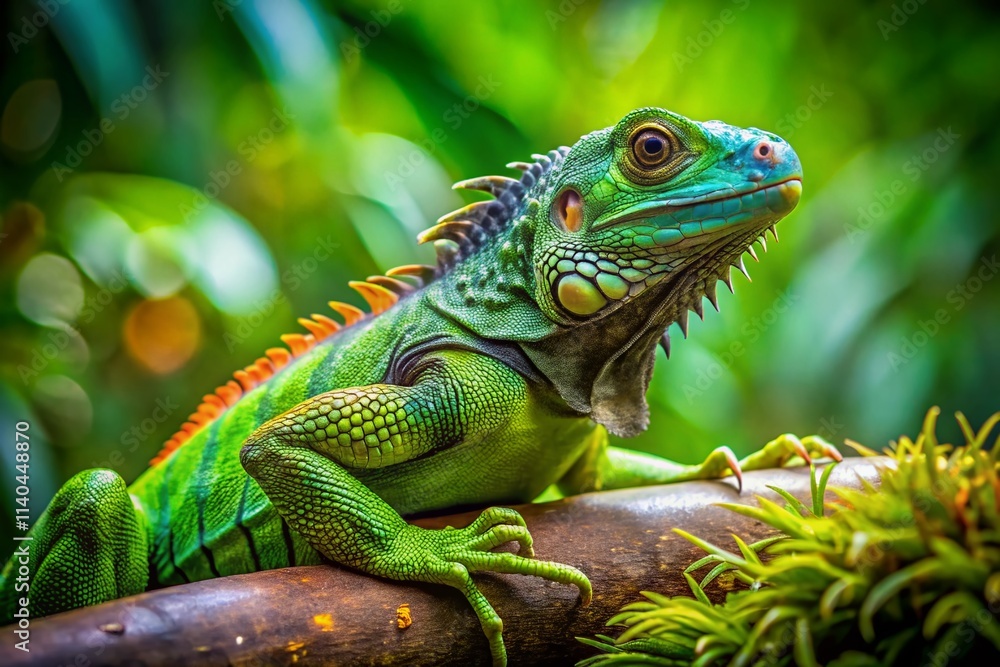 Iguana in Lush Rainforest - Vibrant Scales, Exotic Reptile, Green Tree Branch, Wildlife Photography Iguana in Lush Rainforest - Vibrant Scales, Exotic Reptile, Green Tree Branch, Wildlife Photography