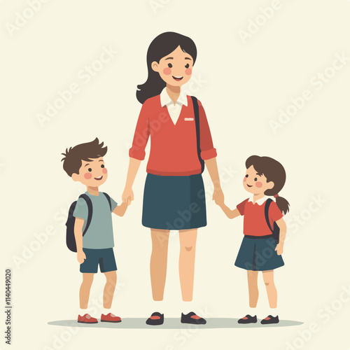 Students going school illustration vector design, Children getting ready for school vector design