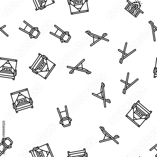 outdoor furniture patio garden vector seamless pattern thin line illustration