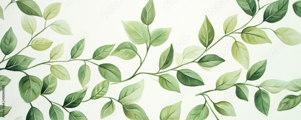 Beautifully Illustrated Green Leaves on White with copy-space. Invitation Wallpaper. Beautifully Illustrated Green Leaves on White with copy-space. Invitation Wallpaper.