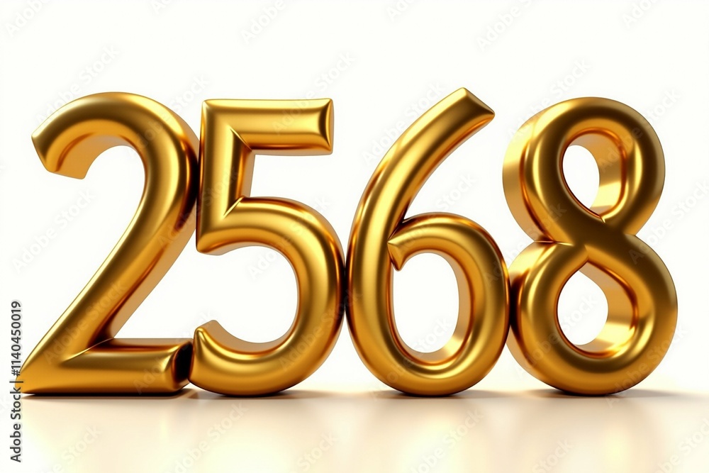 Thai Elegant Golden Number Display 2568: Happy 2568 New Year Card. Thai Elegant Golden Number Display 2568: Happy 2568 New Year Card.