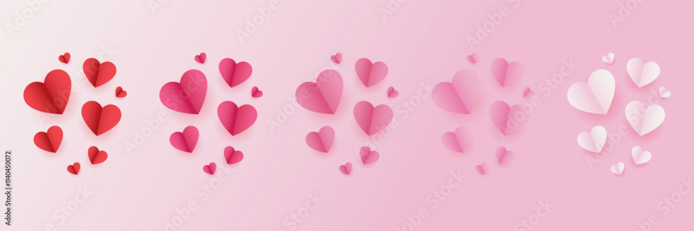 Valentine's day rose pink and red hearts set isolated on white background. Vector illustration. Paper origami pastel love symbol. Valentin icons Valentine's day rose pink and red hearts set isolated on white background. Vector illustration. Paper origami pastel love symbol. Valentin icons