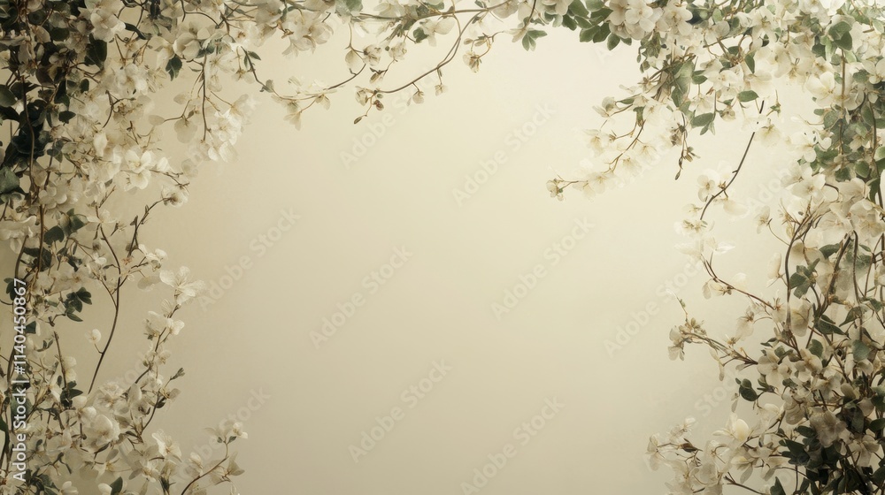 Obraz premium Floral Frame with Delicate White Flowers on Soft Neutral Background