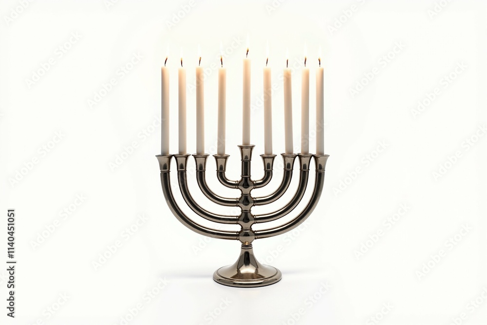 Elegant Silver Menorah Candelabra with Nine Candles, Perfect for Hanukkah Celebrations and Home Decor. Elegant Silver Menorah Candelabra with Nine Candles, Perfect for Hanukkah Celebrations and Home Decor.