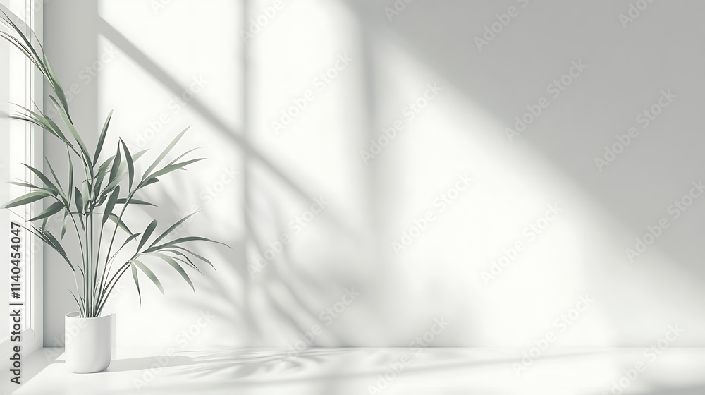 Serene Minimalist Room Interior: 3D Render of Sunlight Streaming Through Window. AI Generated Serene Minimalist Room Interior: 3D Render of Sunlight Streaming Through Window. AI Generated