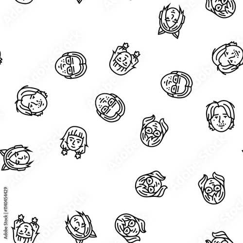 otaku anime manga eyes vector seamless pattern thin line illustration