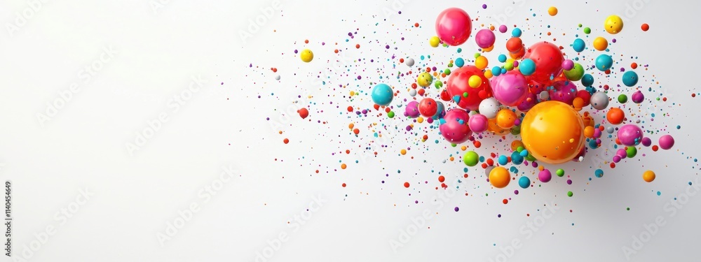 Colorful Abstract Composition of Floating Spheres in Various Sizes and Colors Against a Clean White Background Creating a Vibrant and Dynamic Visual Experience