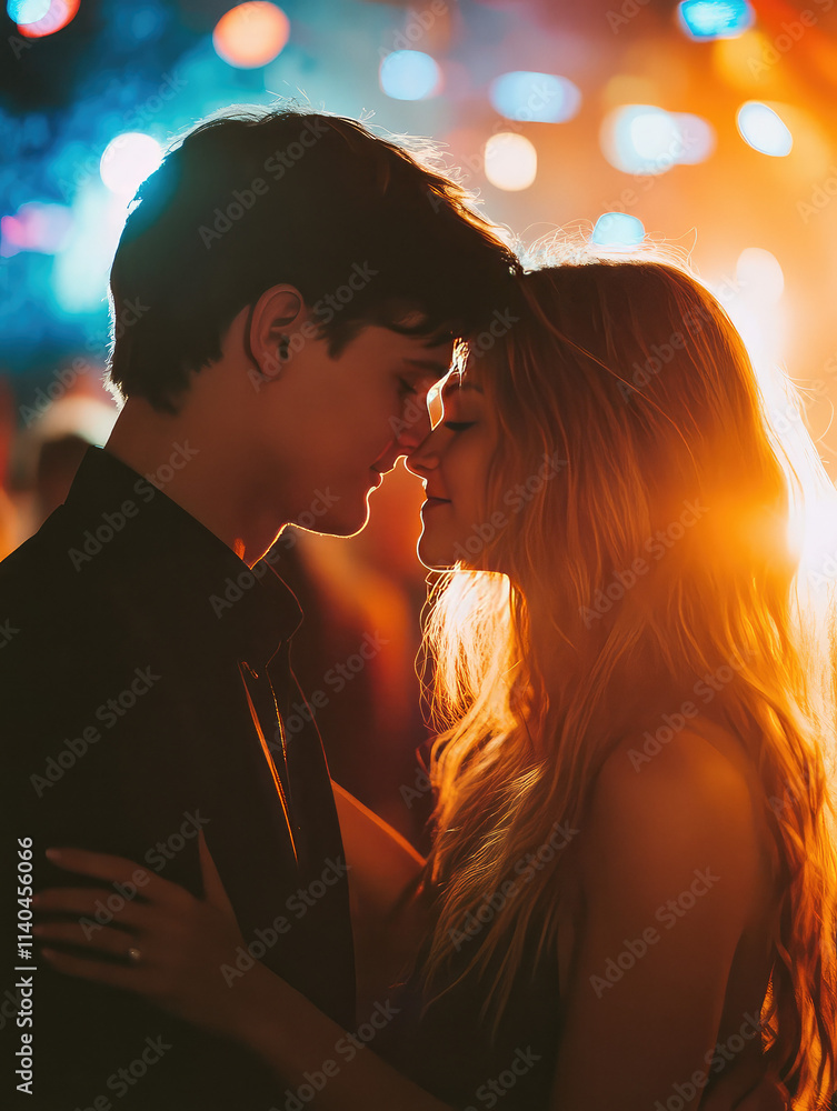 Romantic Couple Close Together Under Warm Lights Romantic Couple Close Together Under Warm Lights