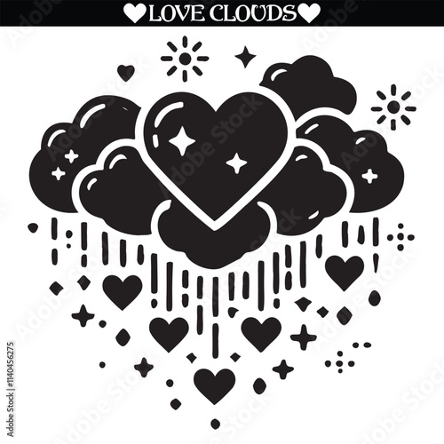 Love clouds silhouette vector illustration on white background