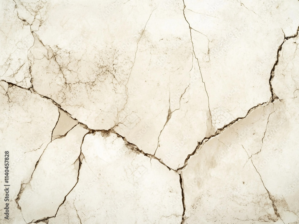 Fototapeta premium Cracked white wall surface showing signs of age and disrepair in indoor setting