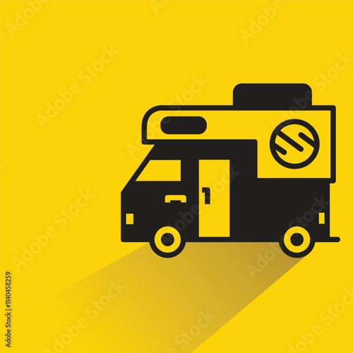 RV and camper van icon on yellow background