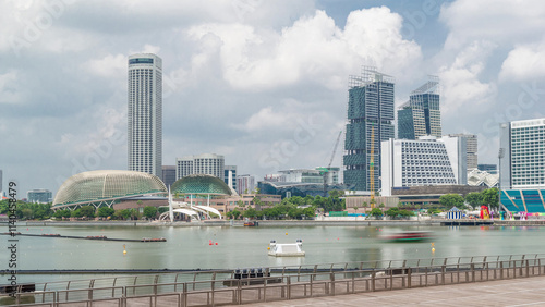 Skyline with skyscrapers of Marina Bay timelapse hyperlapse. photo