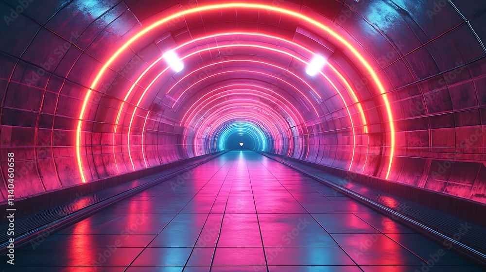 Futuristic Neon Illuminated Tunnel with Vibrant Colors and Sci-Fi Atmospheric Lighting : Generative AI Futuristic Neon Illuminated Tunnel with Vibrant Colors and Sci-Fi Atmospheric Lighting : Generative AI