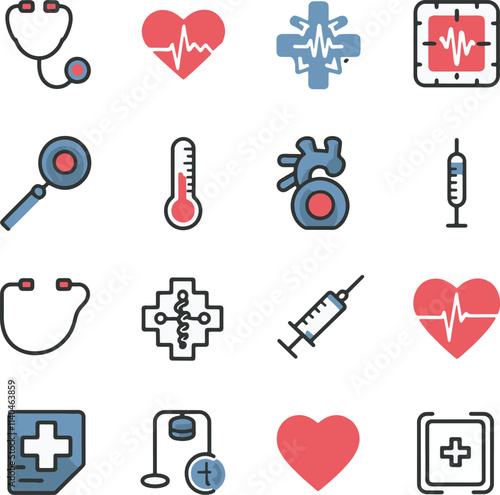 Medical related vector silhouettes icon set design