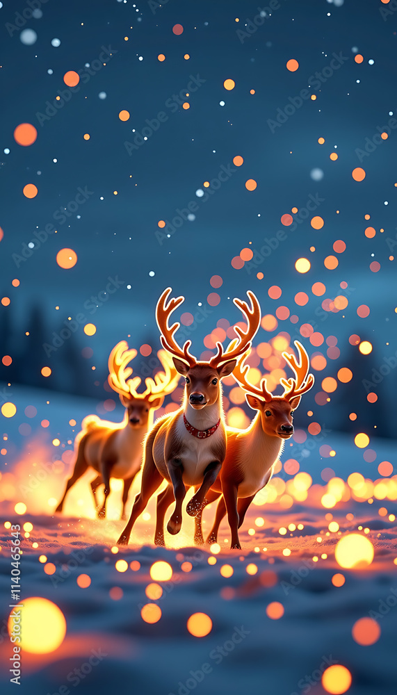 Reindeer Flight Academy - A glowing field where reindeer practice flying. background copyspace Reindeer Flight Academy - A glowing field where reindeer practice flying. background copyspace