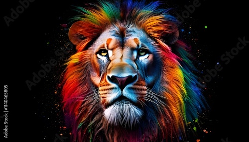 artistic lion with color splashes on black background  photo