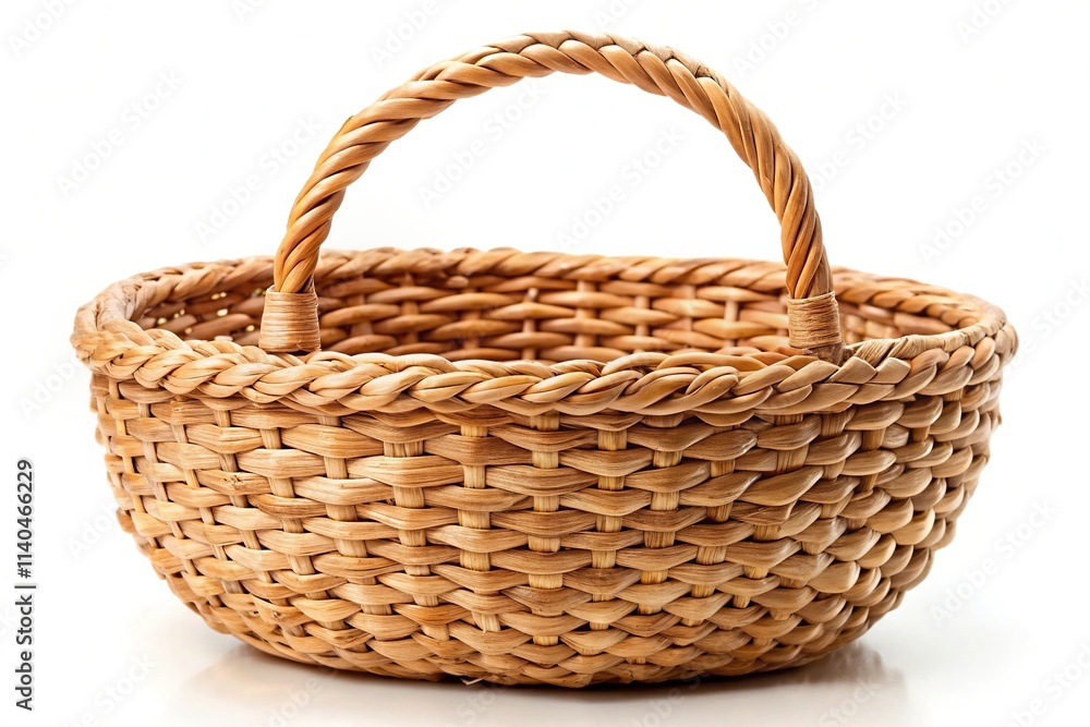 Straw picnic basket with handle isolated on white background Straw picnic basket with handle isolated on white background