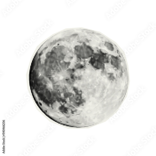 Vector moon. Trendy retro element with a halftone effect for collage, poster, banner, cover design.