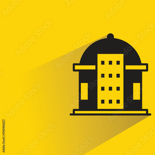 government building icon with shadow on yellow background