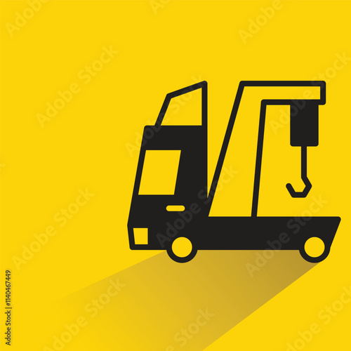 tow truck with shadow on yellow background