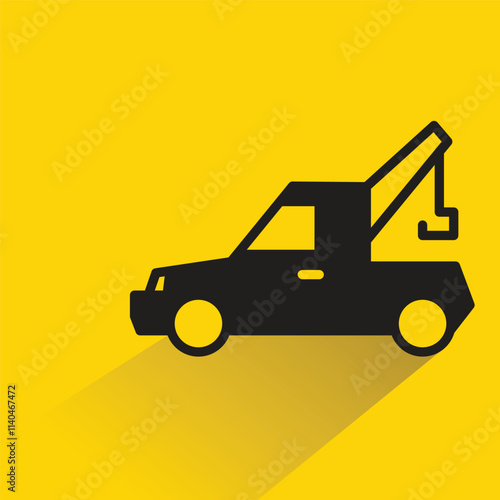 tow truck with shadow on yellow background