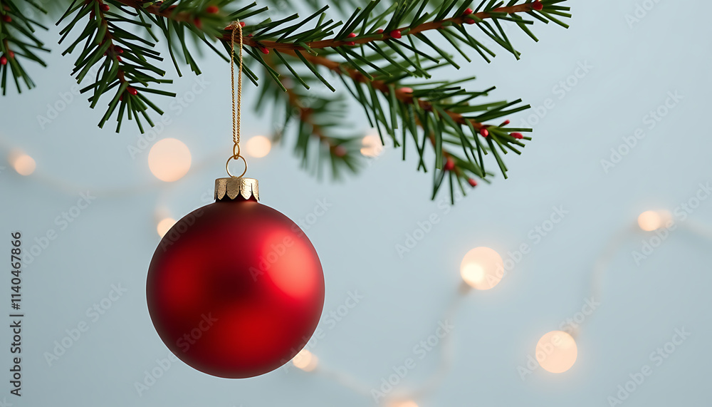 Red Bauble on a Minimalist Tree - Highlighting simplicity. background copyspace