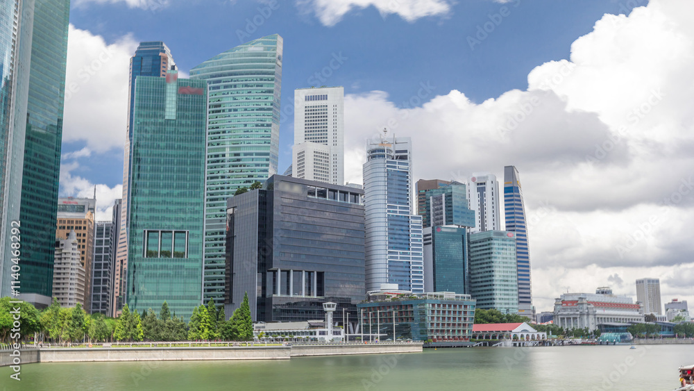 Business Financial Downtown City and Skyscrapers Tower Building at Marina Bay timelapse hyperlapse, Singapore, Business Financial Downtown City and Skyscrapers Tower Building at Marina Bay timelapse hyperlapse, Singapore,