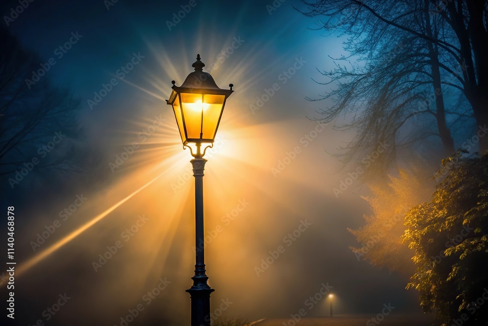 Street light shining through foggy night Street light shining through foggy night