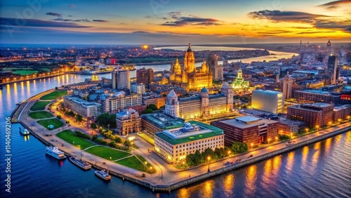 Wallpaper Mural Liverpool Cityscape Drone View: Waterfront Panorama, Aerial Photography, Urban Scenery, UK Torontodigital.ca
