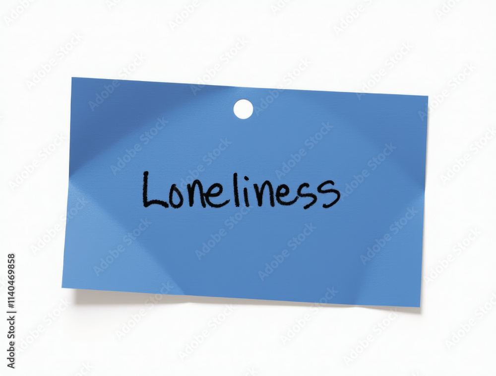 Sticky Note with Loneliness Dark Blue Isolated on a White Background Sticky Note with Loneliness Dark Blue Isolated on a White Background