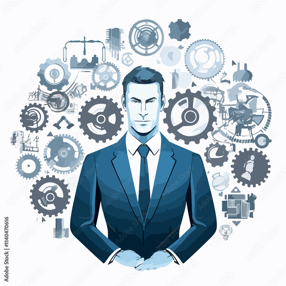 Professional businessman and gear icons vector image for business concepts Professional businessman and gear icons vector image for business concepts