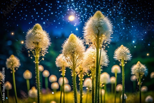 Long Exposure Beargrass Bloom Photography, Night Bloom, Xerophyllum tenax,  Flowering Plant, Wildflower, Mountain Flower,  Nature Photography, Artistic Long Exposure photo