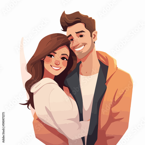 Colorful Cartoon Couple Design for People and Relationships, Fun Romantic Illustration photo