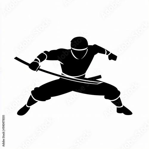 minimalist vector logo of ninja stars creating abstract warrior silhouette isolated on white background photo