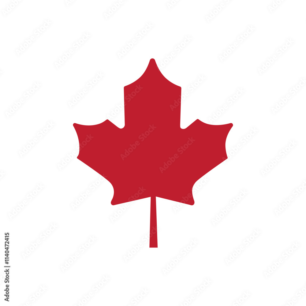 Flat red maple leaf with little stem vector icon Isolated on white background, Autumn single leaf silhouette. Canada vector symbol, Clip art Flat red maple leaf with little stem vector icon Isolated on white background, Autumn single leaf silhouette. Canada vector symbol, Clip art