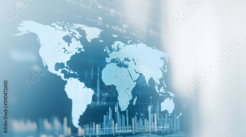 Fototapeta Naklejka Na Ścianę i Meble -  Global resource optimization in 2025 close up, focus on, copy space, double exposure silhouette with world map overlays