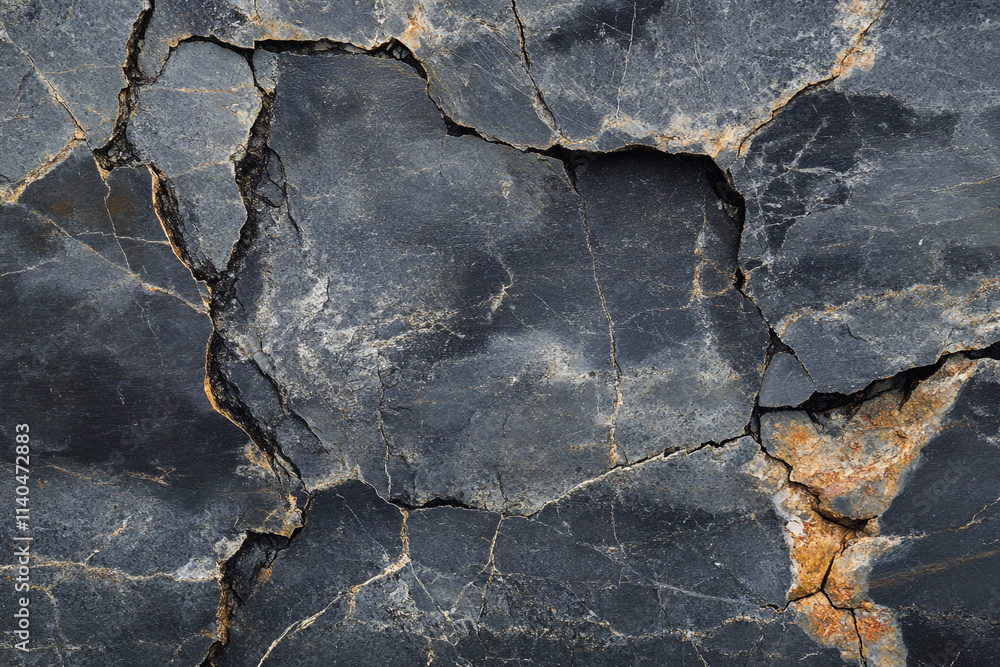 Fototapeta premium Textured black rock surface displaying natural cracks and earthy tones