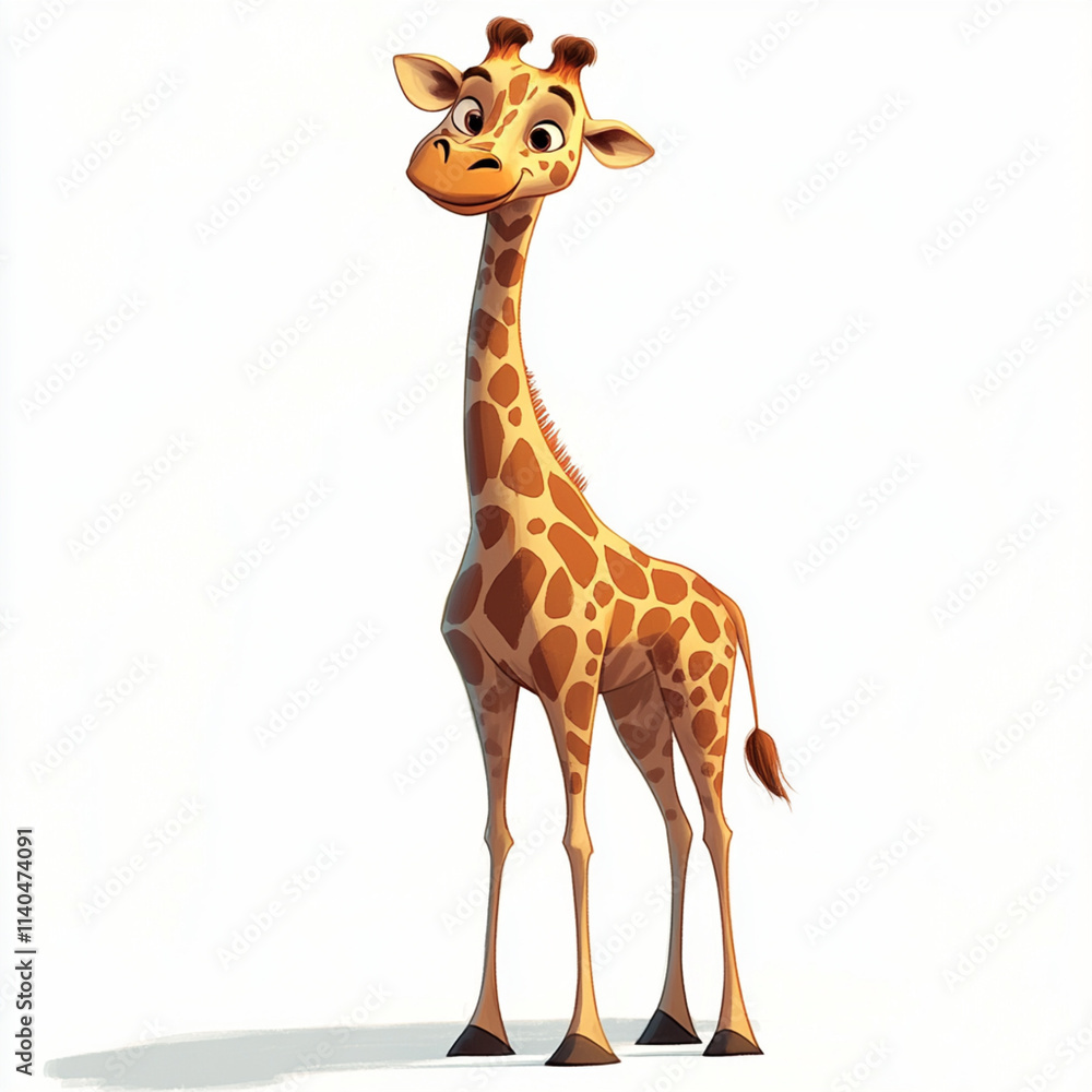 Obraz premium Giraffe illustration, giraffe in cartoon style isolated on white background, giraffe smiling