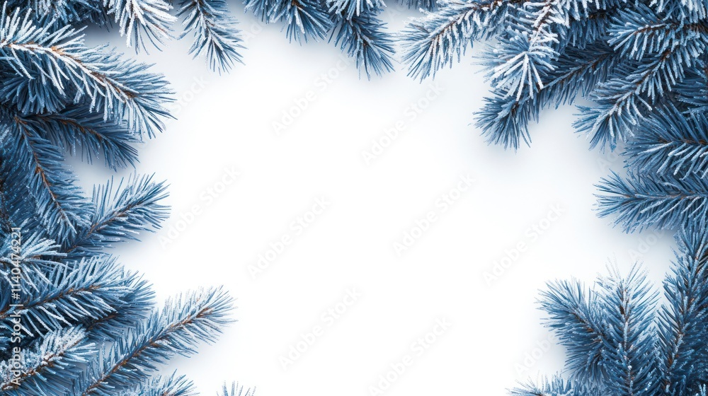 Frosted Christmas Frame Border with Blue Pine Needles and Empty Space for Text or Designs, Ideal for Holiday Greetings, Invitations, and Festive Artwork Frosted Christmas Frame Border with Blue Pine Needles and Empty Space for Text or Designs, Ideal for Holiday Greetings, Invitations, and Festive Artwork