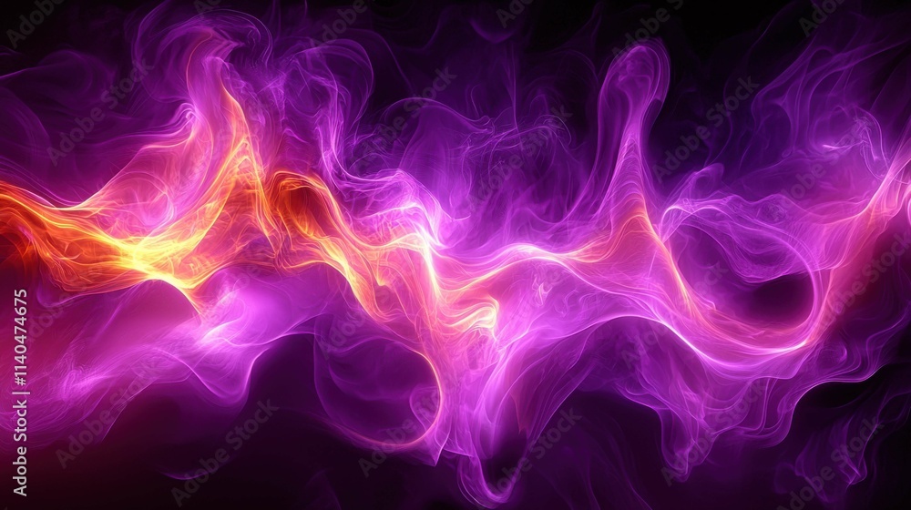 Obraz premium An abstract image featuring vibrant fluid waves in shades of purple and orange swirls with beautiful textures and dynamic movement, creating a colorful masterpiece.