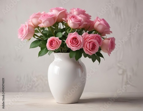 Wallpaper Mural simple yet striking pink rose bouquet in a minimalist white ceramic vase, elegant, understated, pink rose Torontodigital.ca
