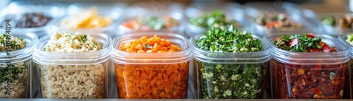 A tray of healthy meal-prepped containers, organized for the week photo