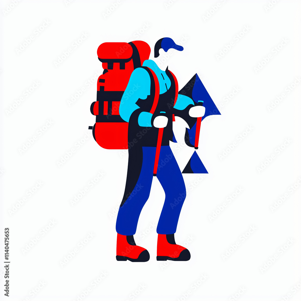 minimalist vector logo of hiker with backpack and mountain peak minimalist vector logo of hiker with backpack and mountain peak
