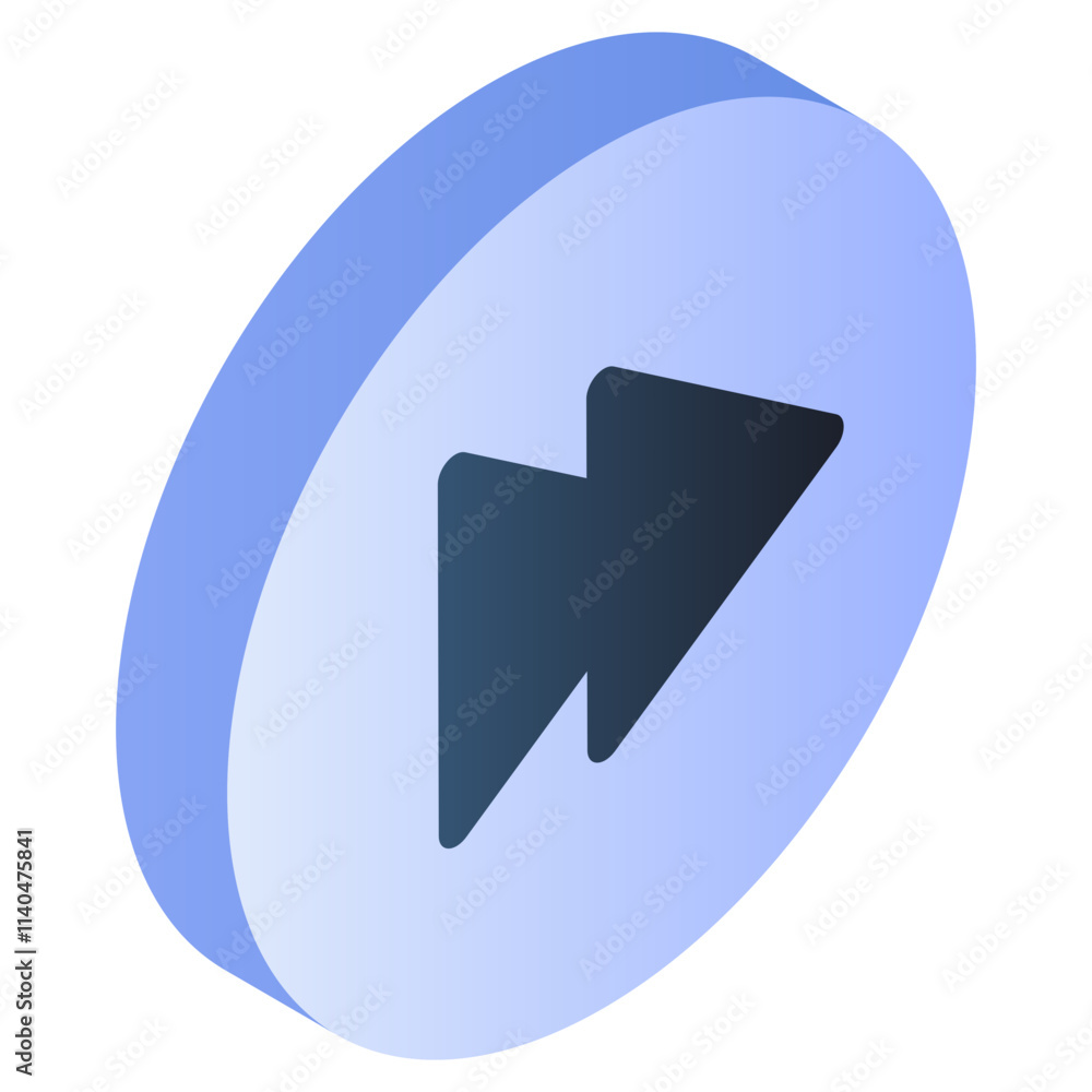 Conceptual isometric design icon of fast play forward button Conceptual isometric design icon of fast play forward button