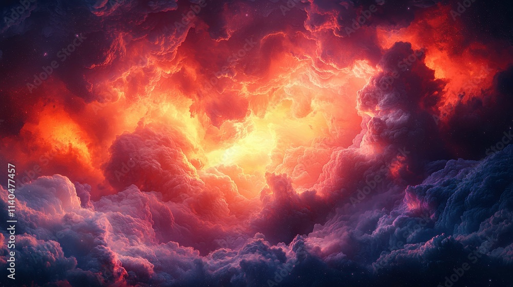 An abstract representation of a colorful celestial explosion with vibrant hues of orange, reds, and deep purples, resembling clouds or cosmic formations. An abstract representation of a colorful celestial explosion with vibrant hues of orange, reds, and deep purples, resembling clouds or cosmic formations.