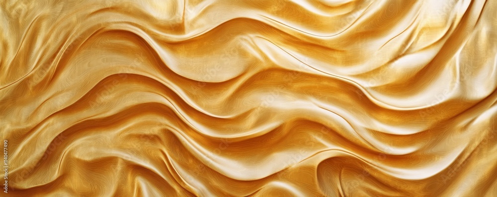 Gold, Wavy Surface Background. Elegant Silk Fabric Wallpaper with Wrinkles and Folds. Generative AI. Gold, Wavy Surface Background. Elegant Silk Fabric Wallpaper with Wrinkles and Folds. Generative AI.