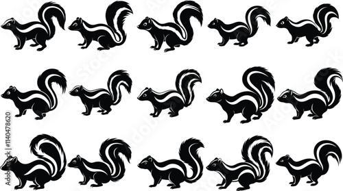 Set Of  Skunk Silhouette Vector Illustration