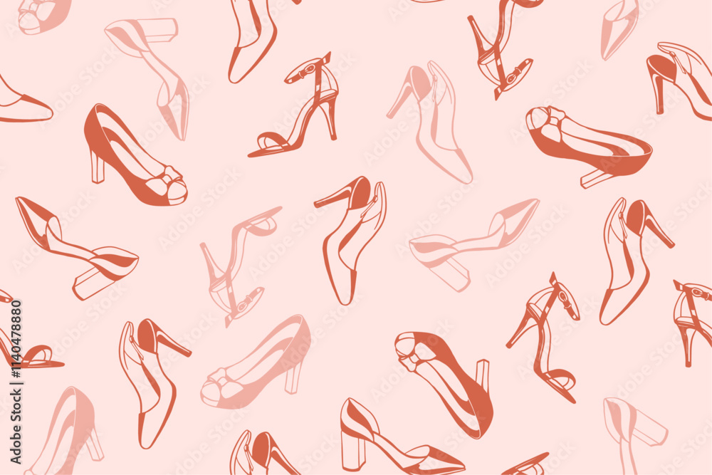 Seamless pattern of red and pink shoes with high heels Seamless pattern of red and pink shoes with high heels