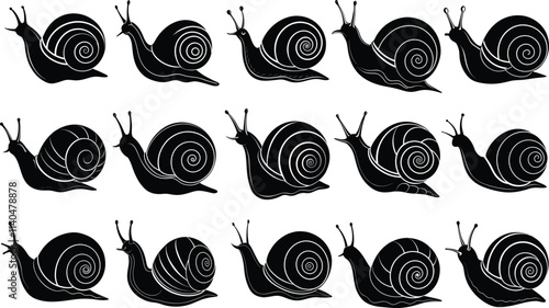 Set Of  Snail Silhouette Vector Illustration