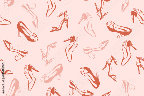 Seamless pattern of red and pink shoes with high heels
